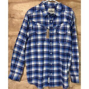 NWT Thorogood Wellington Western Shirt Men’s Large Snap Pockets Blue Plaid